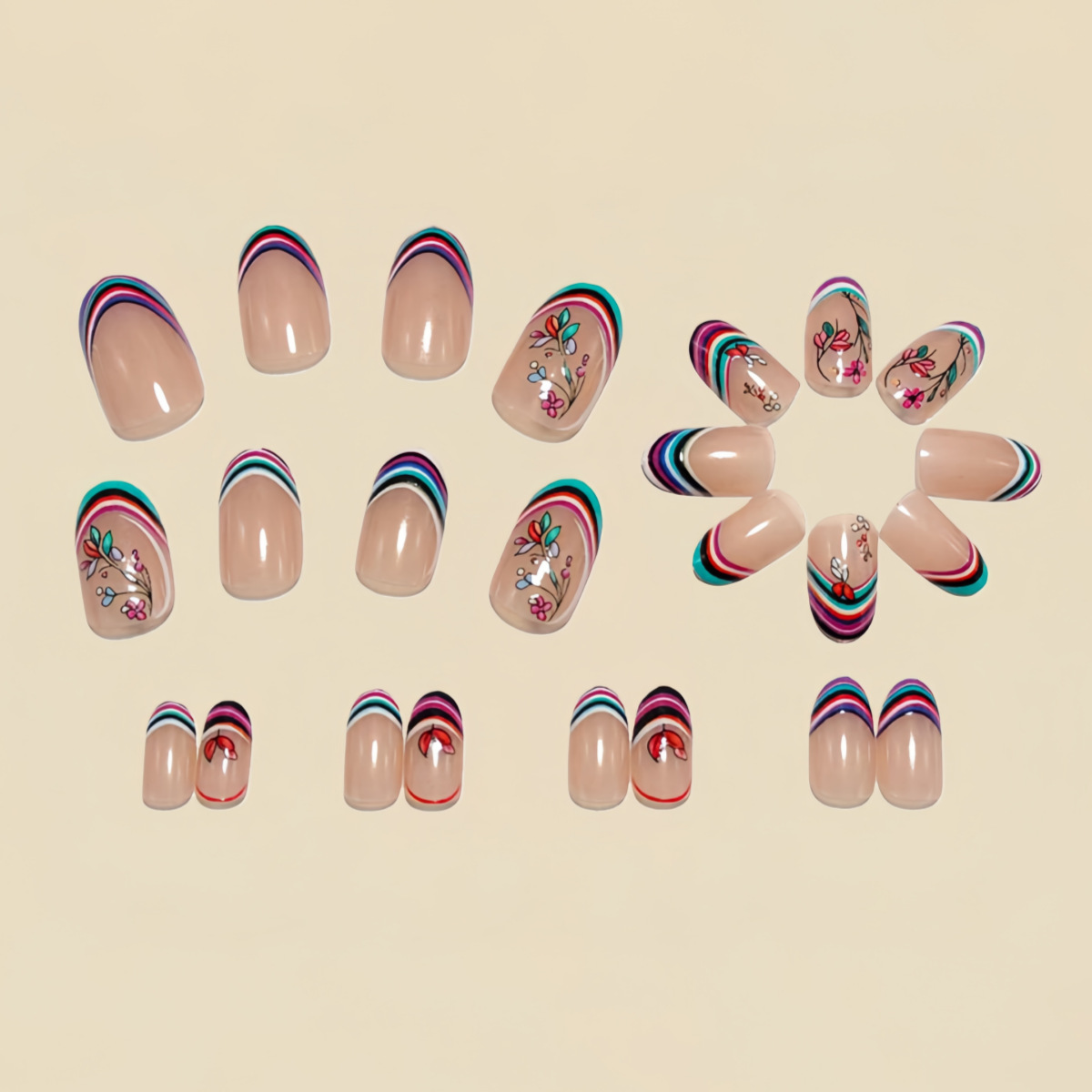 Medium fake nails for women gi - Pressed Flower Art review and price