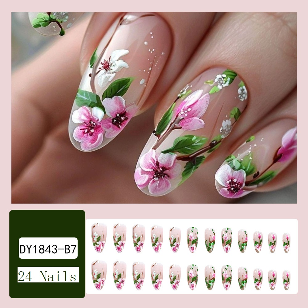 Short Almond Press on Nails 3D - Pressed Flower Art review and price