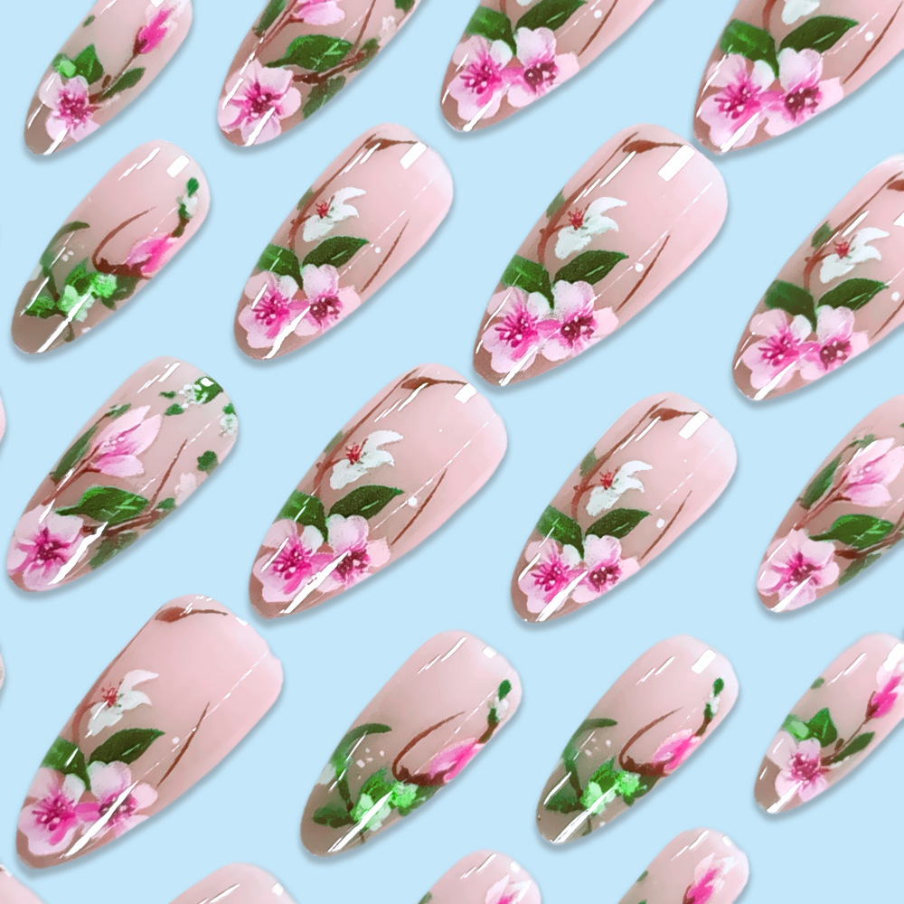 Short Almond Press on Nails 3D - Pressed Flower Art review and price