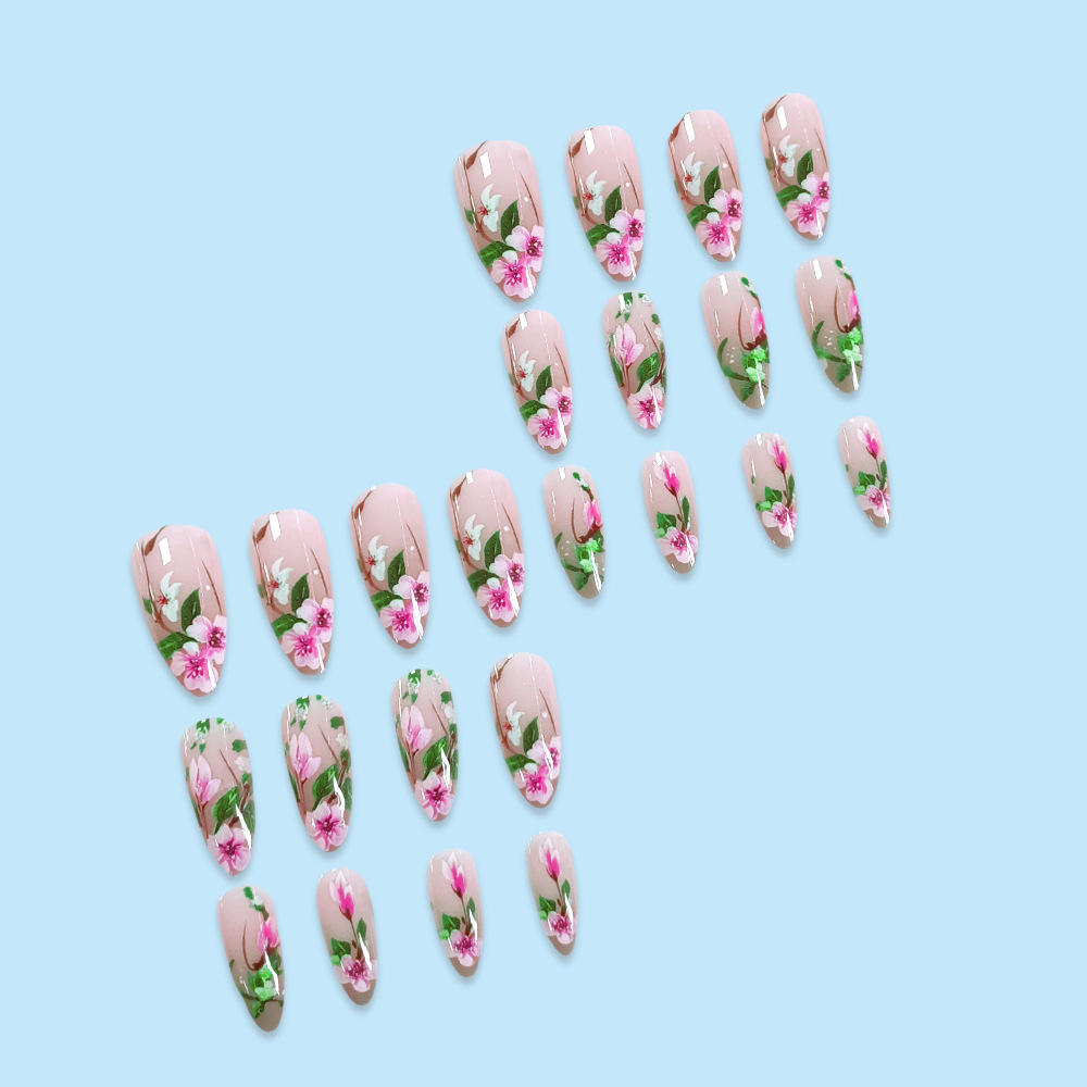 Short Almond Press on Nails 3D - Pressed Flower Art review and price