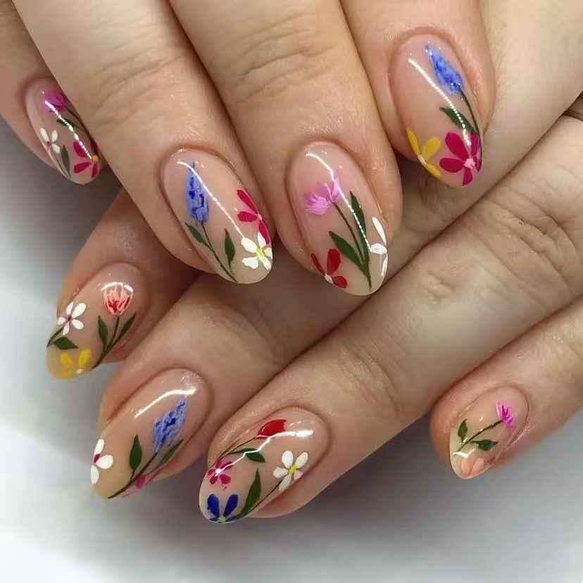 24Pcs Simple Almond Nails Tips - Pressed Flower Art review and price