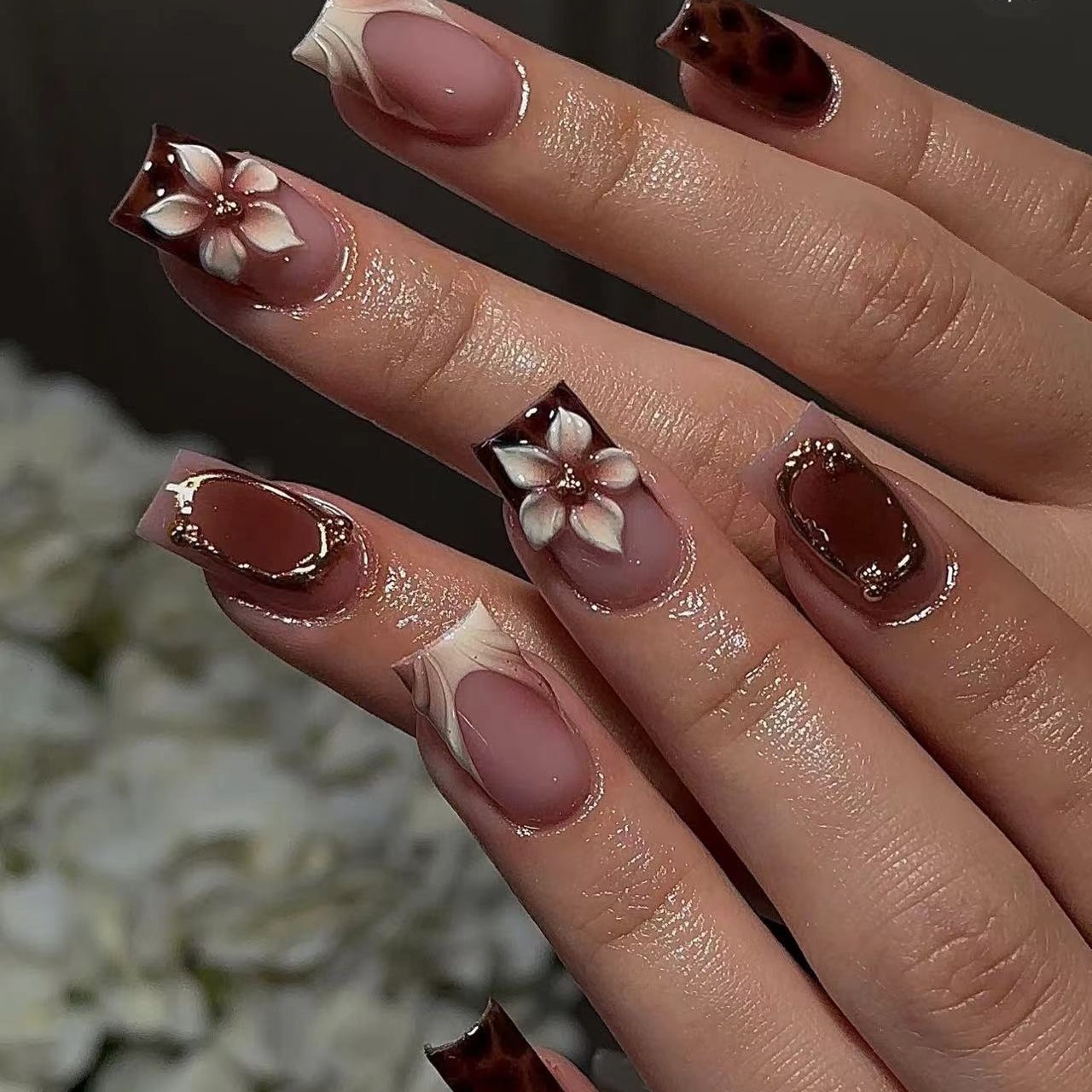 Short square fake nails for wo - Pressed Flower Art review and price