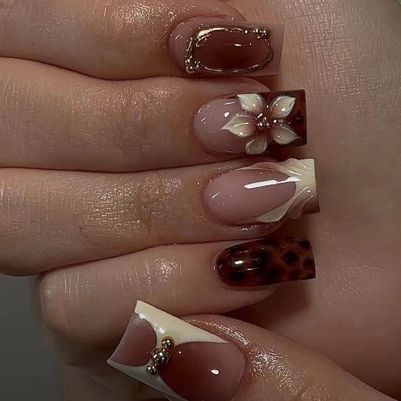 Short square fake nails for wo - Pressed Flower Art review and price